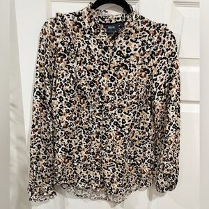 Anthropologie Maeve Animal Print/ Leopard Blouse - Ruffle Trim Details